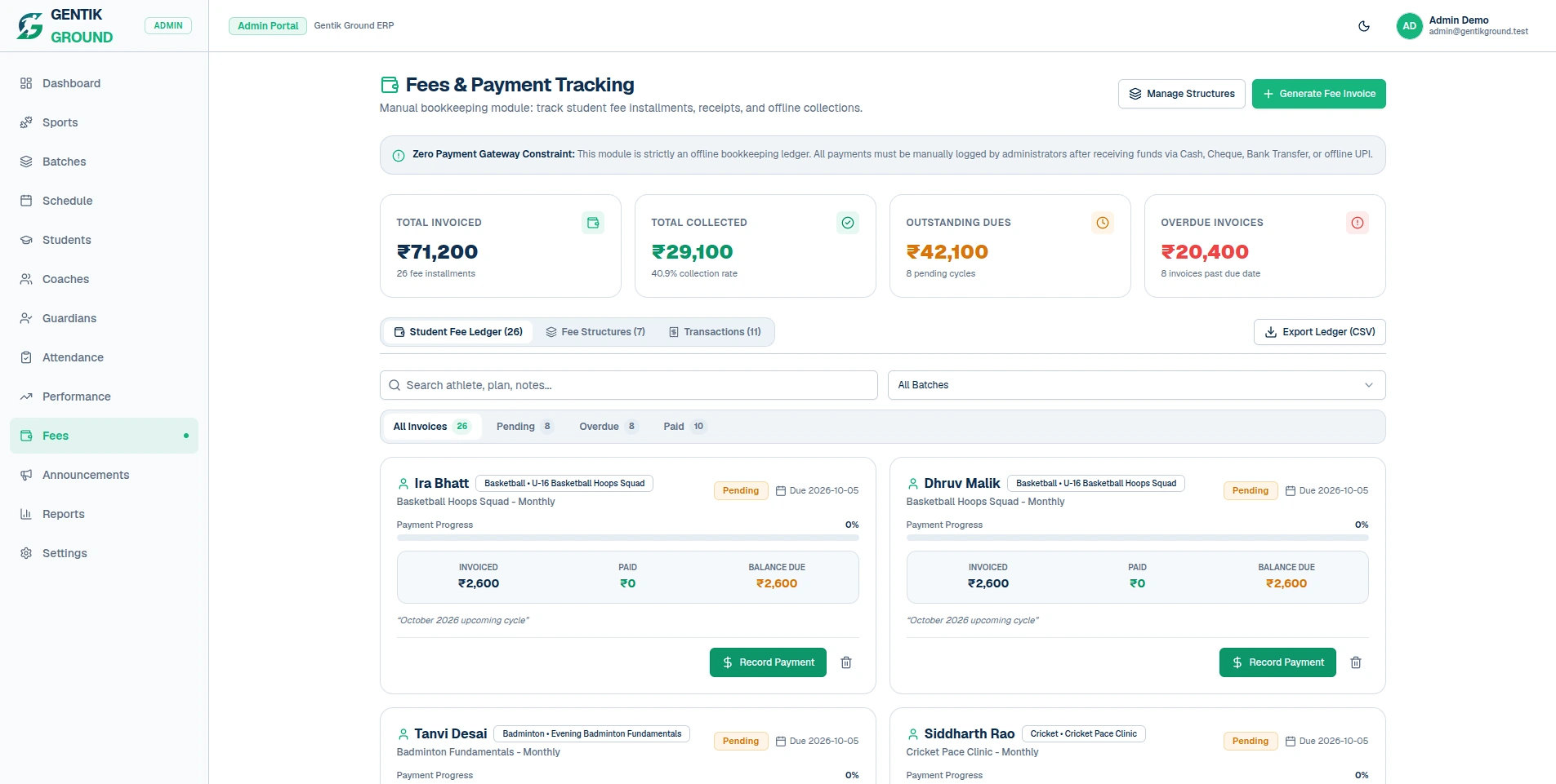 Fee ledger